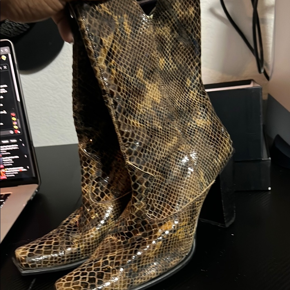 Mila Paoli Brown Snakeskin Heeled Boots